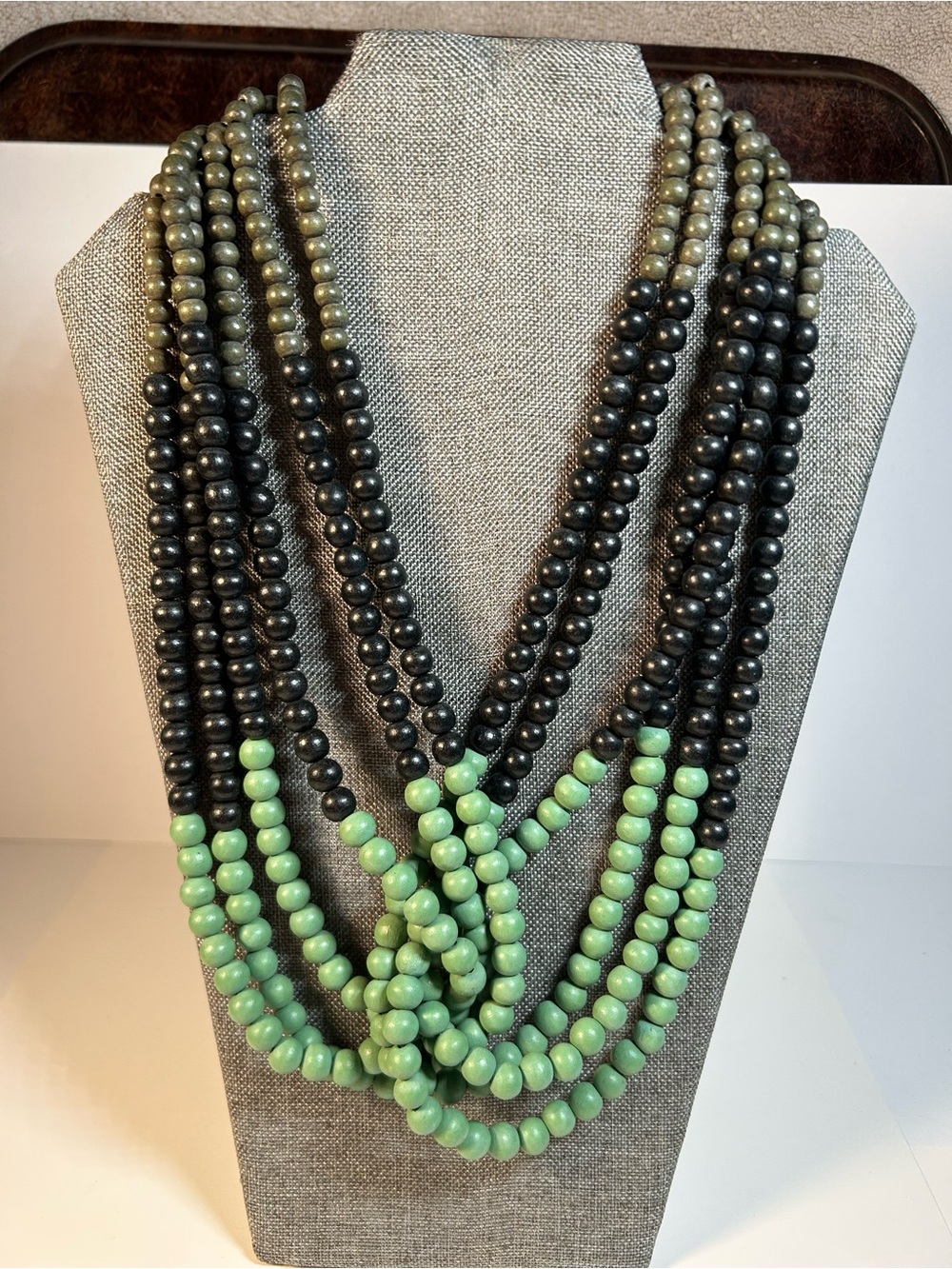 Sylca Design Multi-Strand Black and Mint Green Beaded Necklace - Women Jewelry